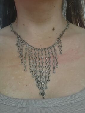 .925 Silver Fringe Statement Necklace - Women Jewelry